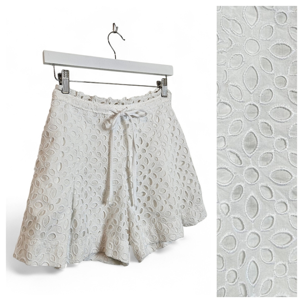 J.Crew Belair Eyelet Lace Shorts White Paperbag Tie Waist Cotton Lined Size 0